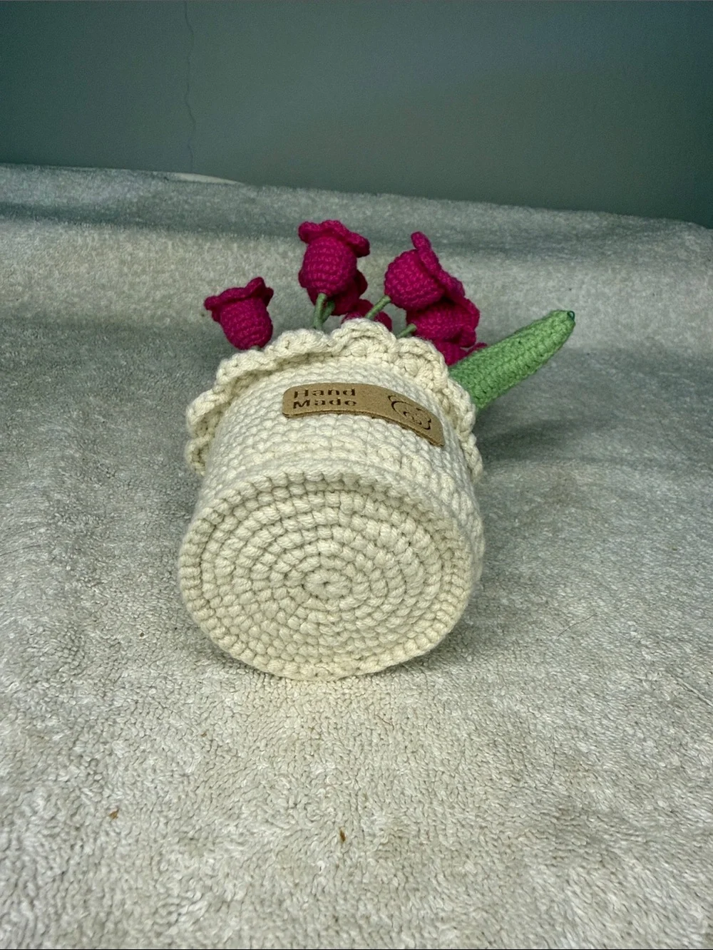 Handmade Crocheted Pink Knot Flowers in Decorative Pot – 8